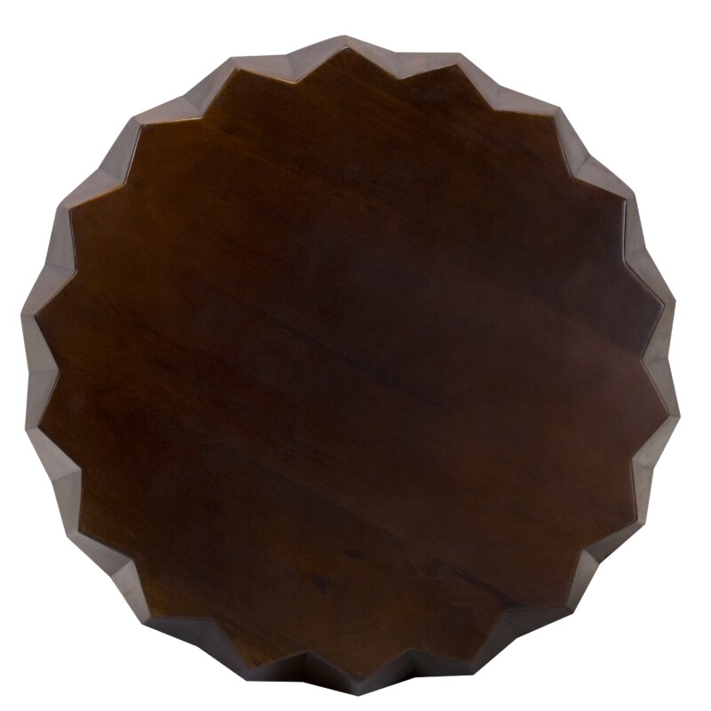 HomeRoots Mango Round Modern Scallop Solid Wood Coffee Table
