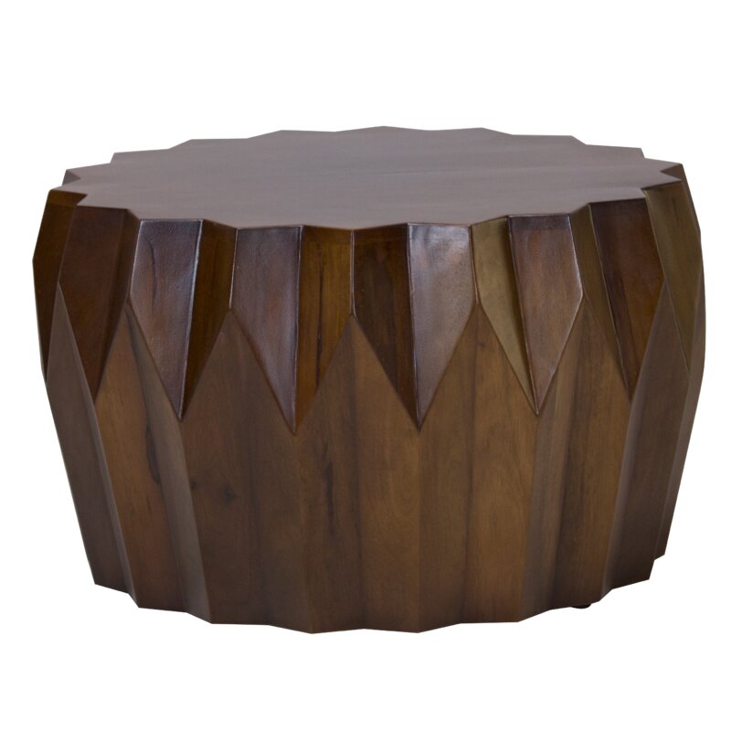 HomeRoots Mango Round Modern Scallop Solid Wood Coffee Table