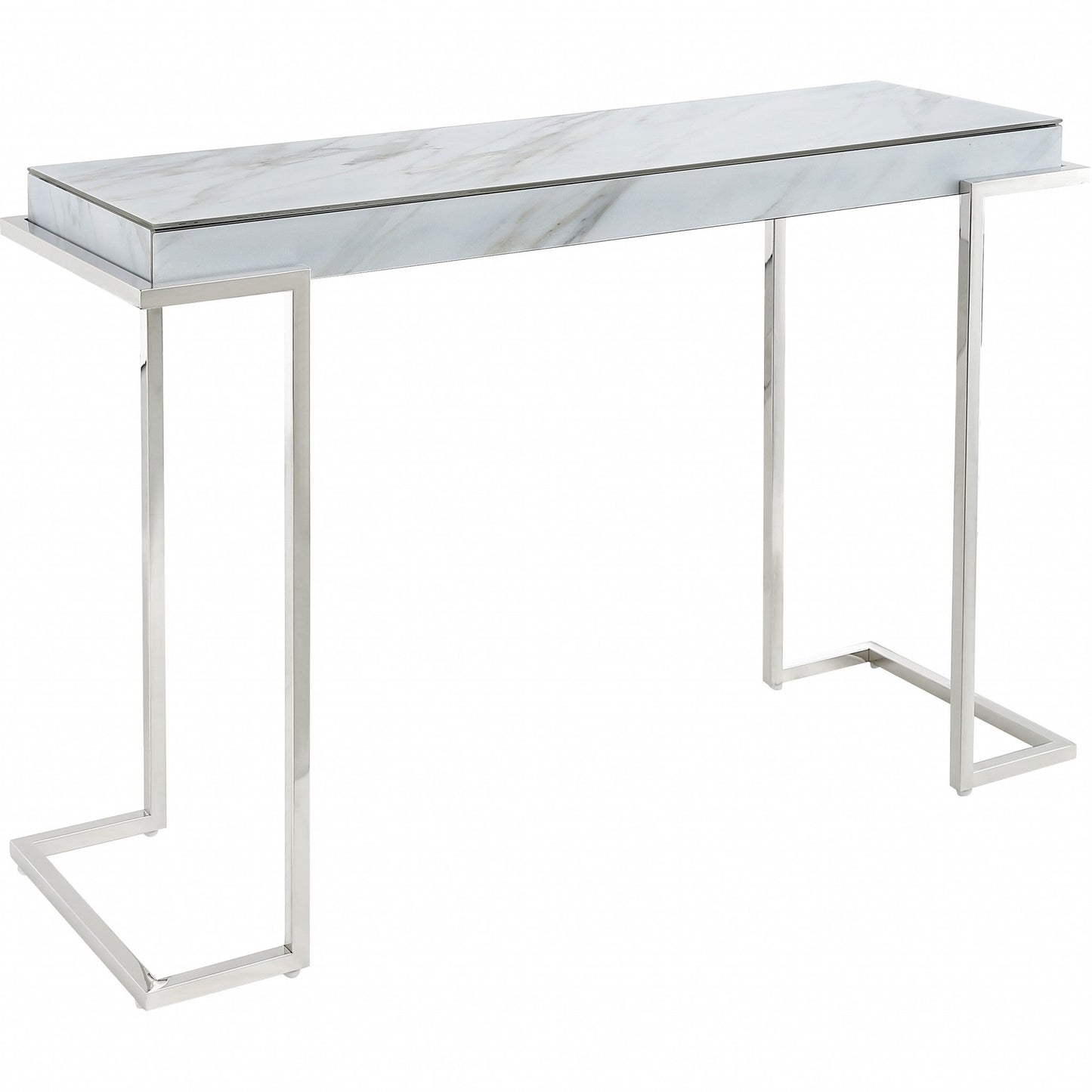 HomeRoots Marble Rectangular Console Table With Silver Finish