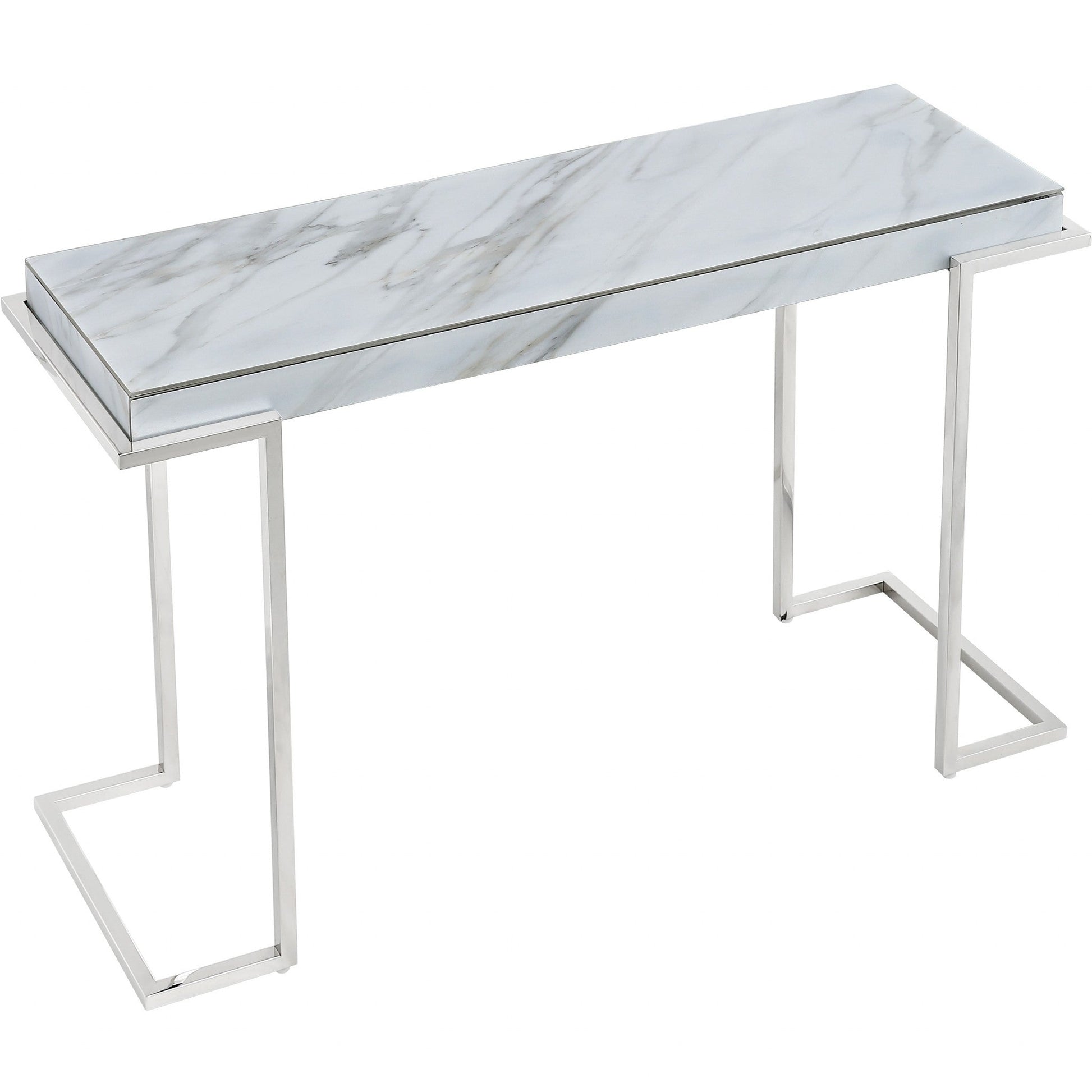 HomeRoots Marble Rectangular Console Table With Silver Finish