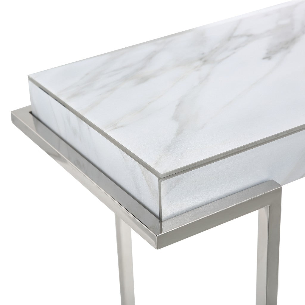 HomeRoots Marble Rectangular Console Table With Silver Finish
