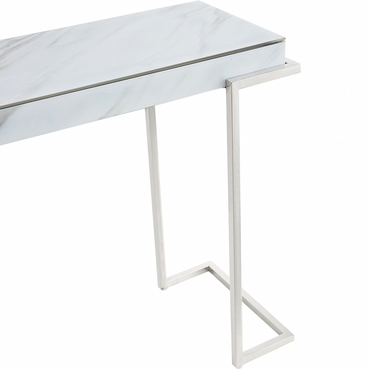 HomeRoots Marble Rectangular Console Table With Silver Finish
