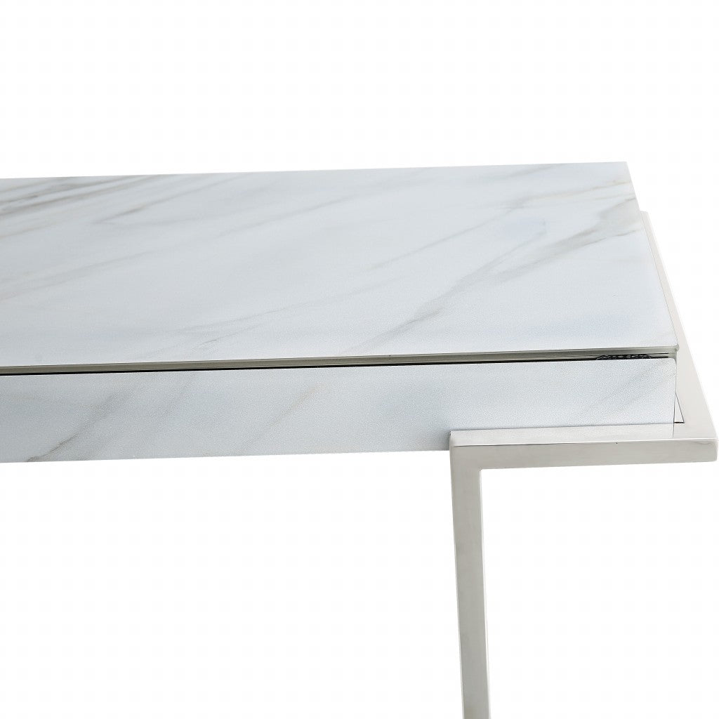 HomeRoots Marble Rectangular Console Table With Silver Finish