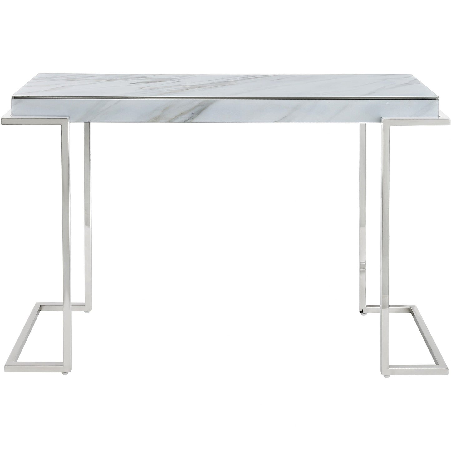 HomeRoots Marble Rectangular Console Table With Silver Finish