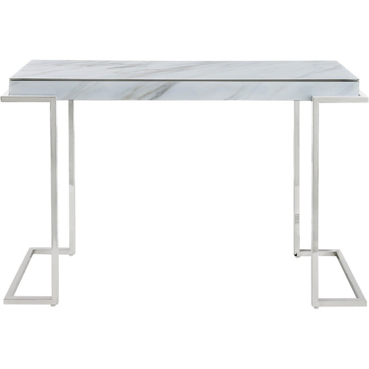HomeRoots Marble Rectangular Console Table With Silver Finish