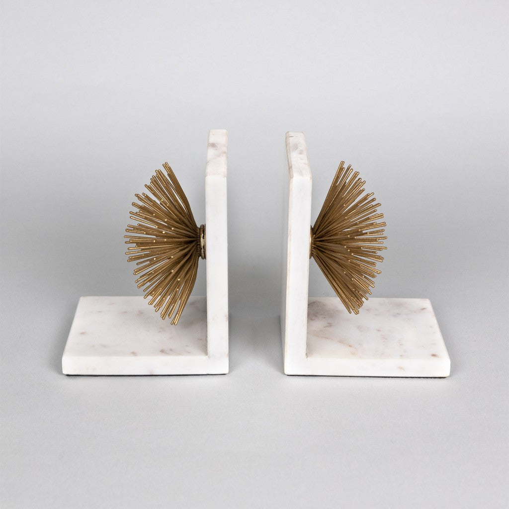 HomeRoots Marble and Gold Iron Burst Bookends