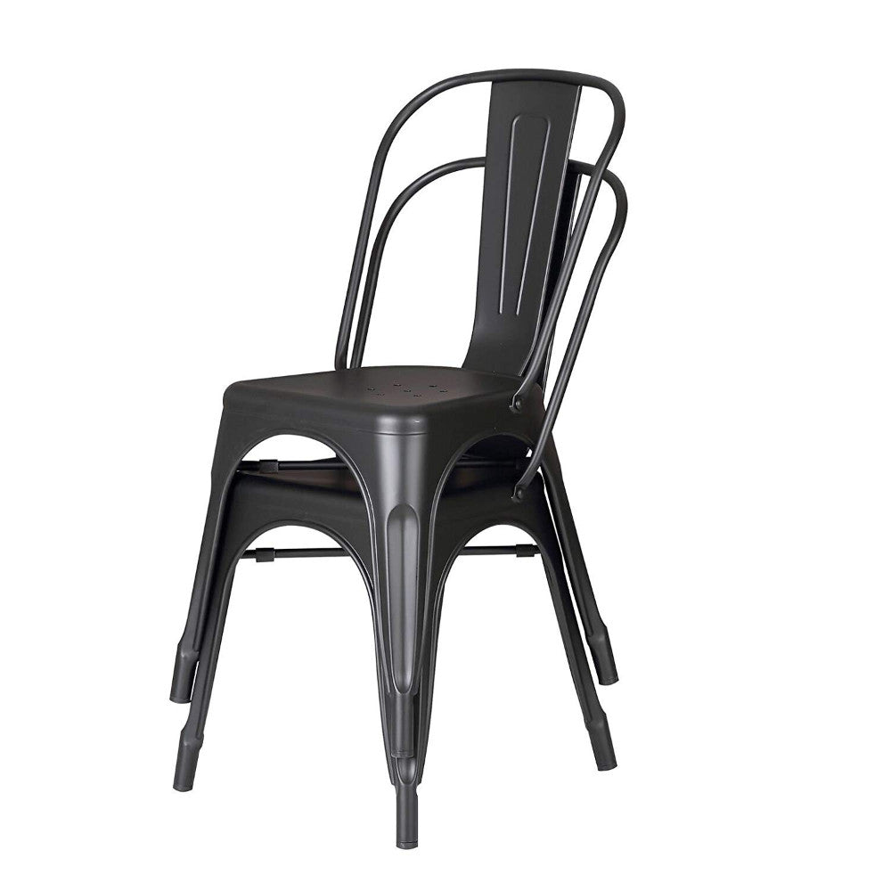 HomeRoots Matte Black Restaurant Metal Dining Chairs With Back, Set of 4