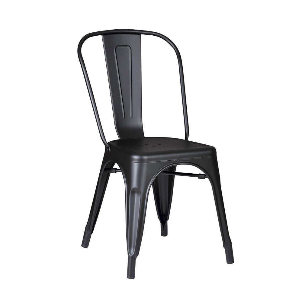 HomeRoots Matte Black Restaurant Metal Dining Chairs With Back, Set of 4