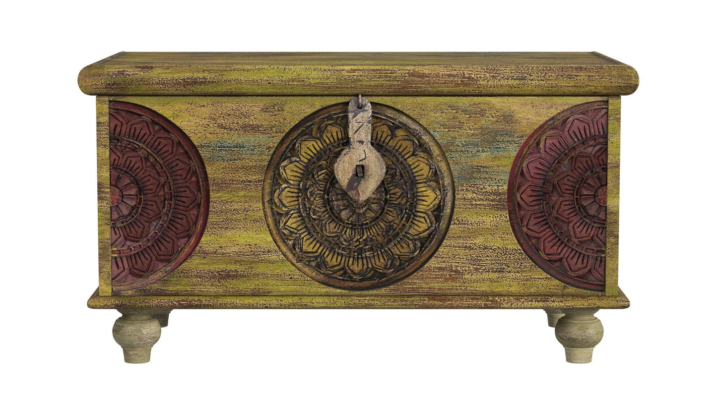 HomeRoots Mesa Carved Wooden Trunk Coffee Table