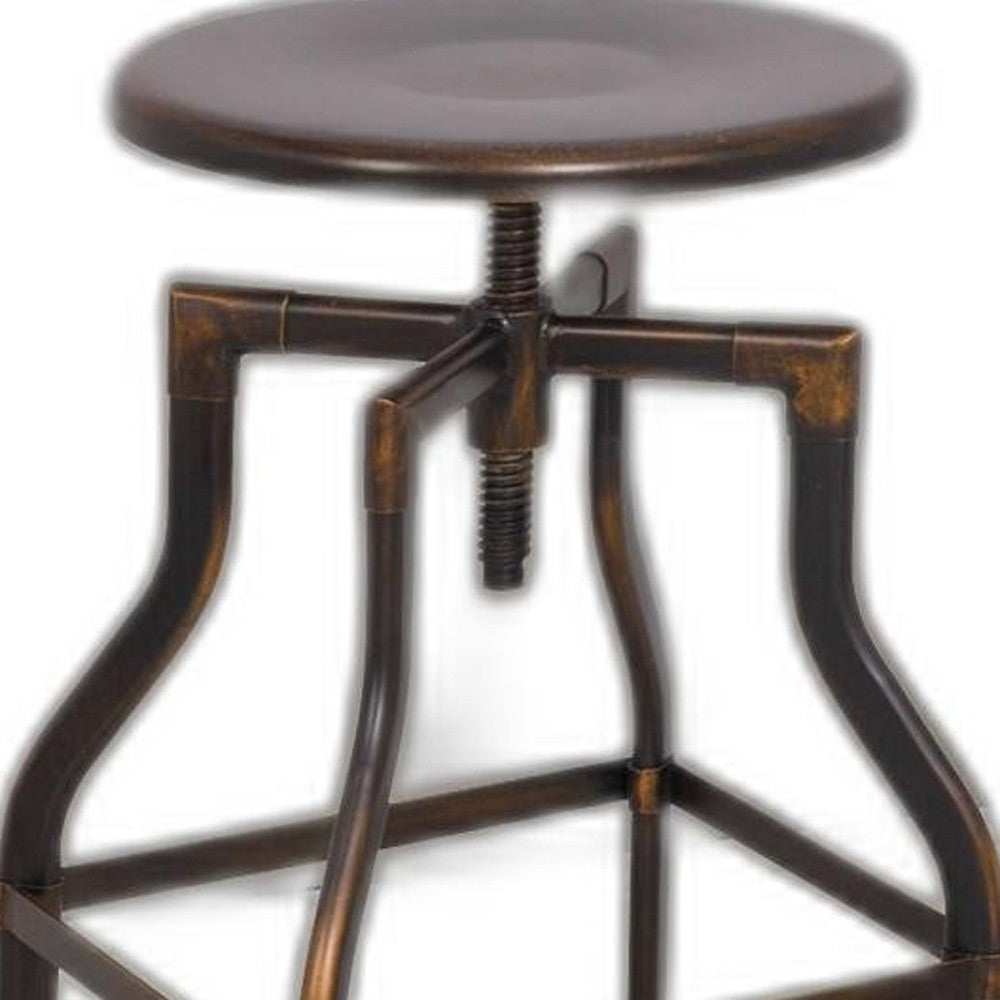 HomeRoots Metal Adjustable Stool in Antique Copper Finish