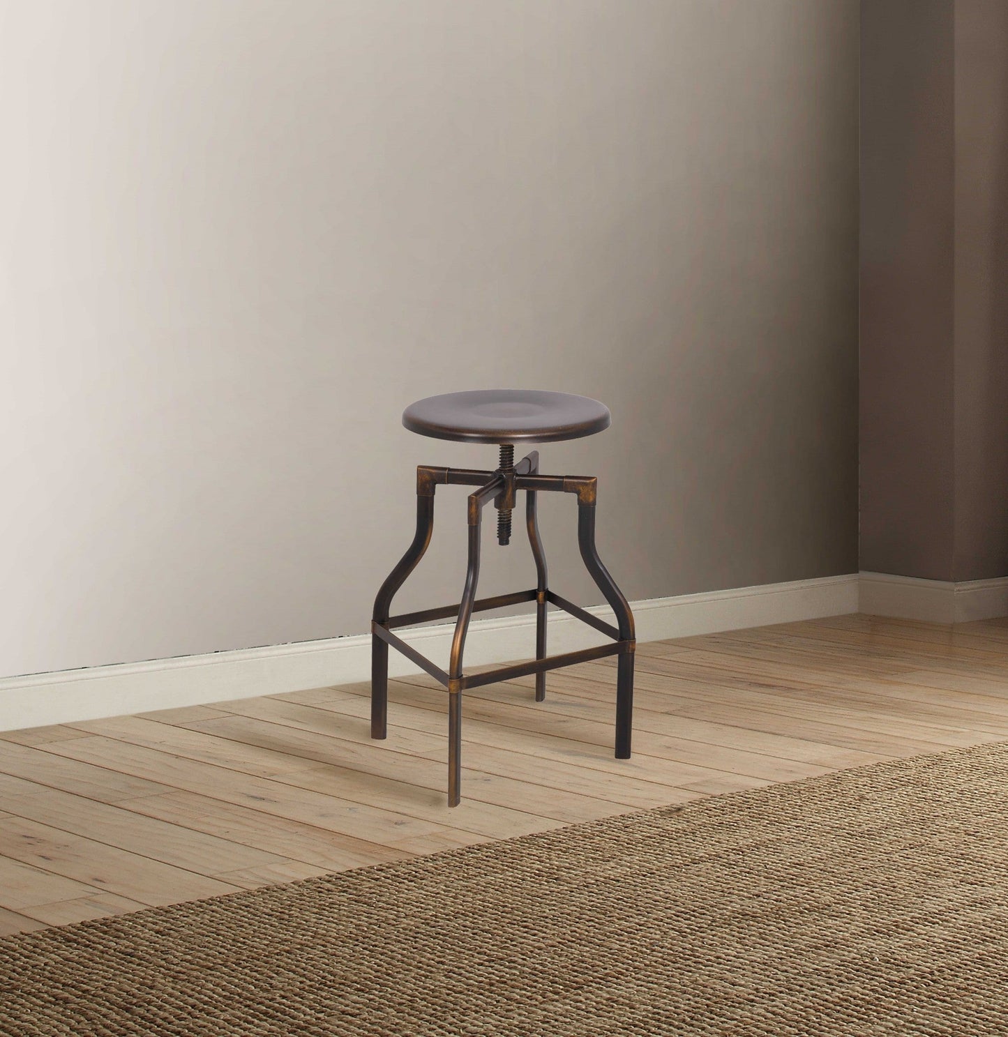 HomeRoots Metal Adjustable Stool in Antique Copper Finish