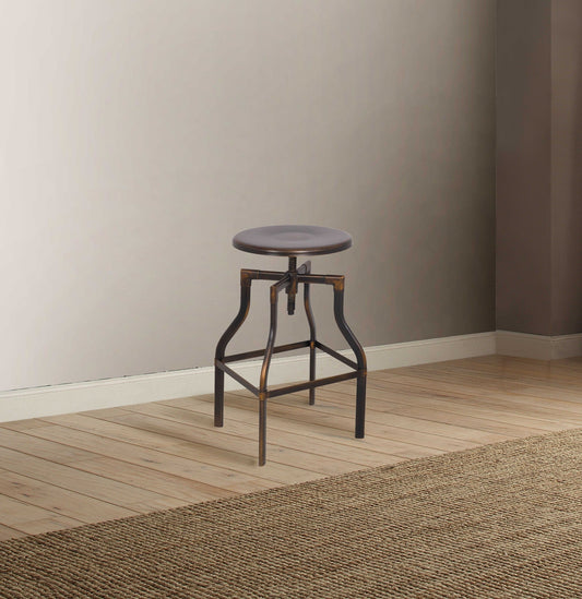 HomeRoots Metal Adjustable Stool in Antique Copper Finish