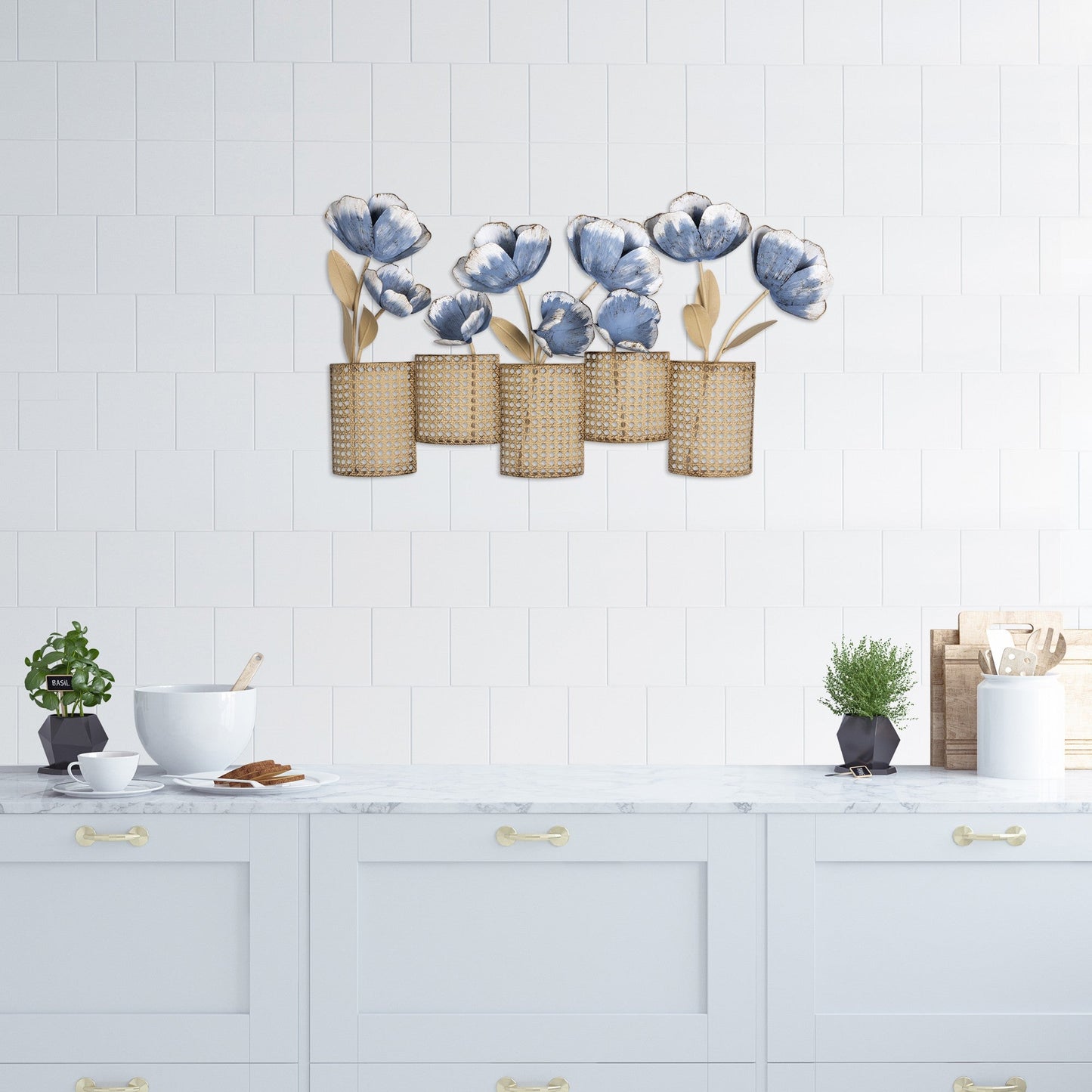HomeRoots Metal Flower Pots Wall Decor
