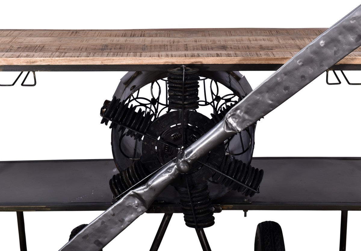 HomeRoots Metal Mango Wood Aeroplane Bar Counter in Black Finish