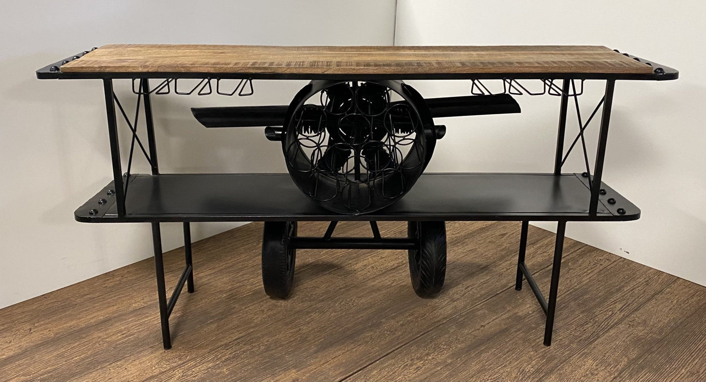 HomeRoots Metal Mango Wood Aeroplane Bar Counter in Black Finish