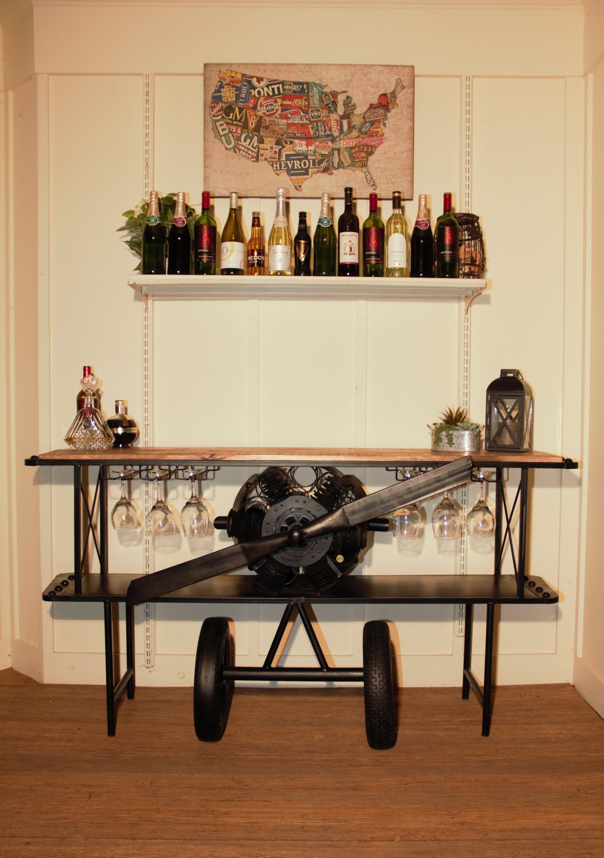 HomeRoots Metal Mango Wood Aeroplane Bar Counter in Black Finish