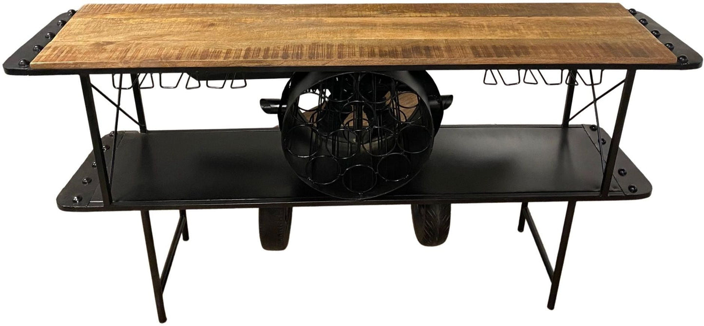 HomeRoots Metal Mango Wood Aeroplane Bar Counter in Black Finish