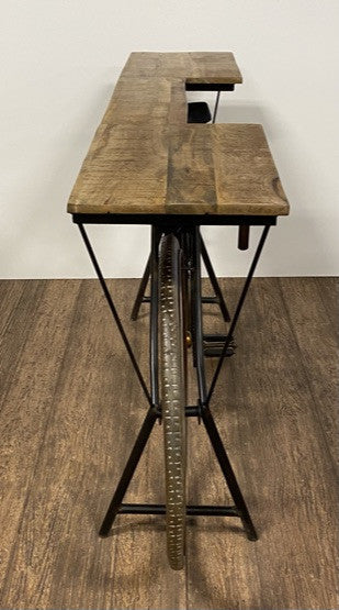 HomeRoots Metal Mango Wood Iconic Vintage Cycle Table With Antiqued Silver Finish