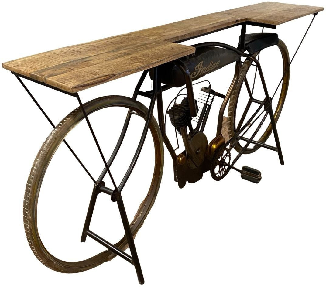 HomeRoots Metal Mango Wood Iconic Vintage Cycle Table With Antiqued Silver Finish