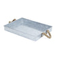 HomeRoots Metal Tray With Rope Handles in Silver Finish