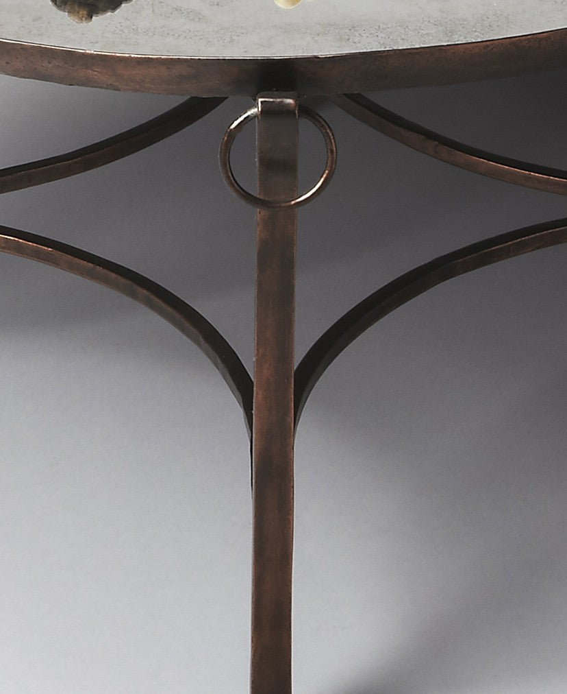HomeRoots Metal and Mirrored Coffee Table in Copper Finish