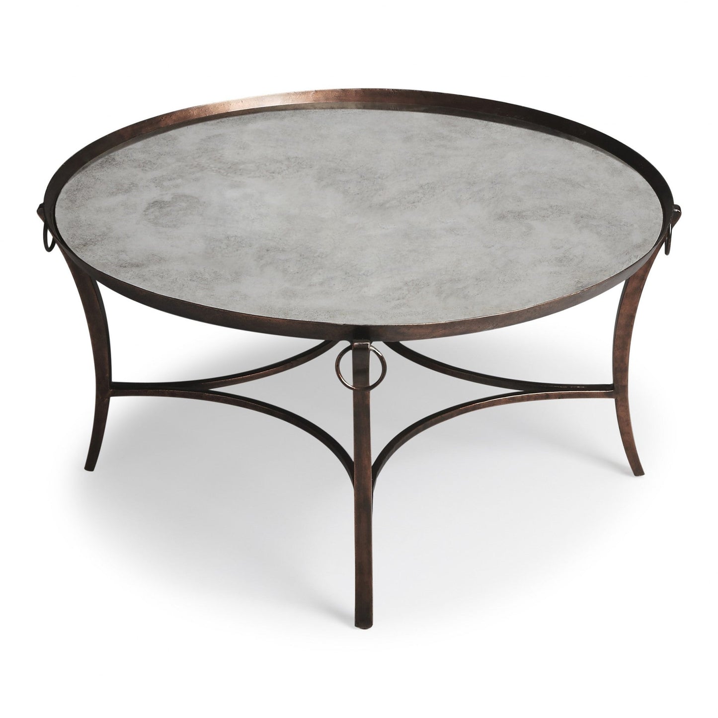HomeRoots Metal and Mirrored Coffee Table in Copper Finish