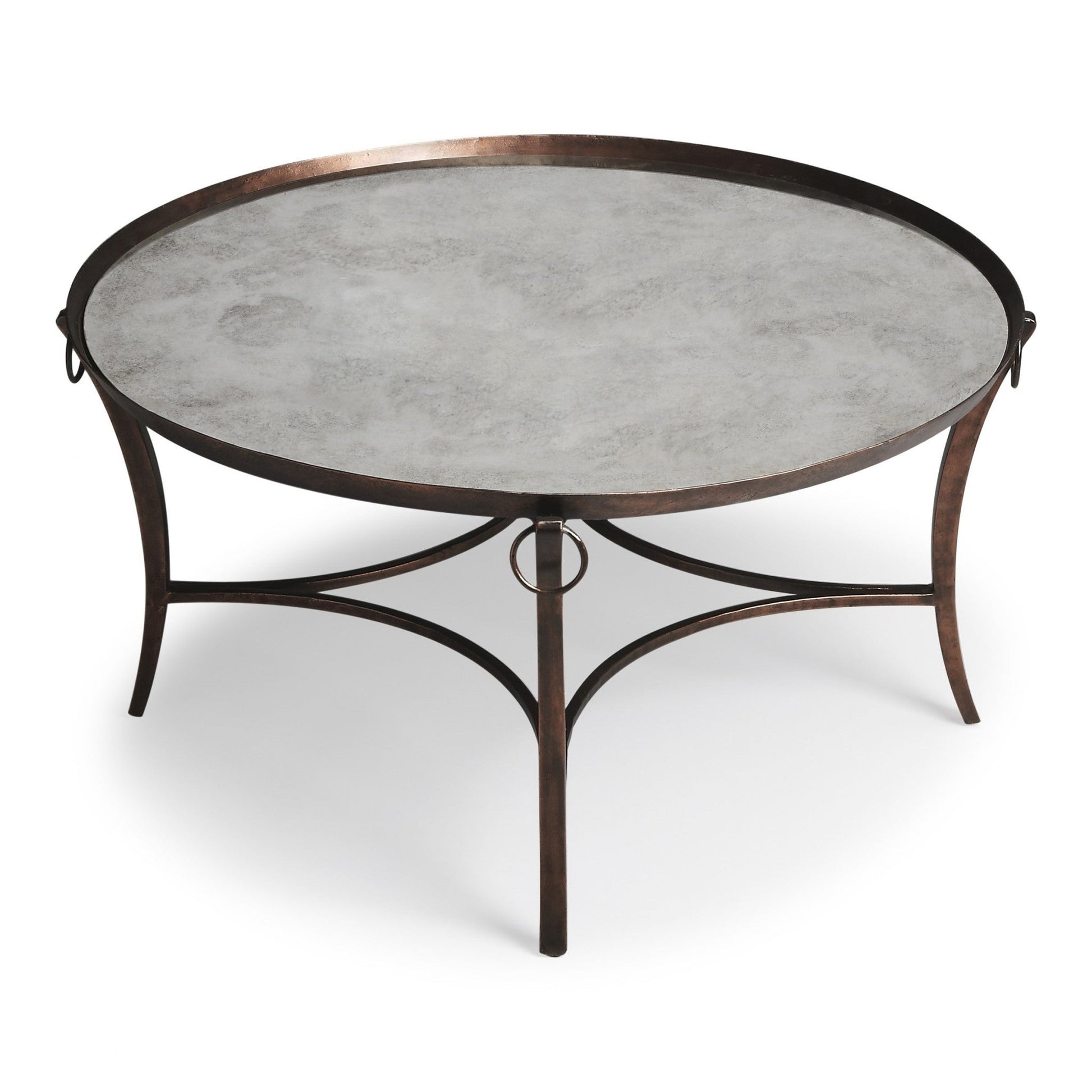 HomeRoots Metal and Mirrored Coffee Table in Copper Finish