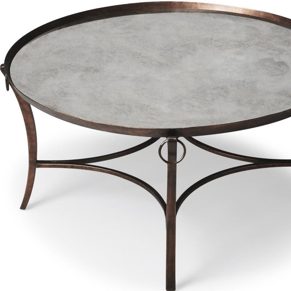 HomeRoots Metal and Mirrored Coffee Table in Copper Finish