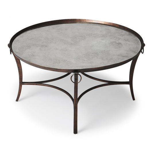 HomeRoots Metal and Mirrored Coffee Table in Copper Finish