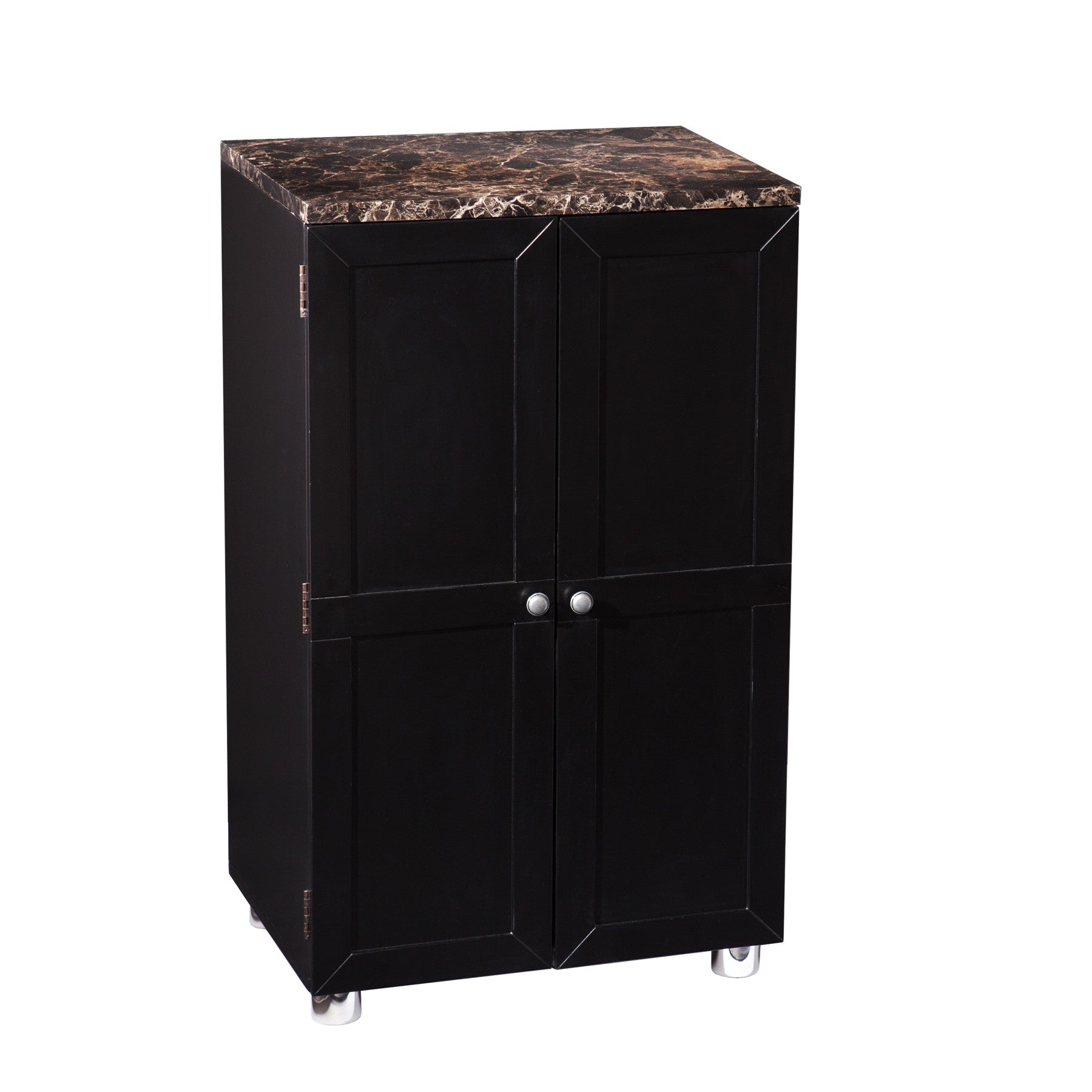 HomeRoots Metro Black Wood And Marble Bar Cabinet