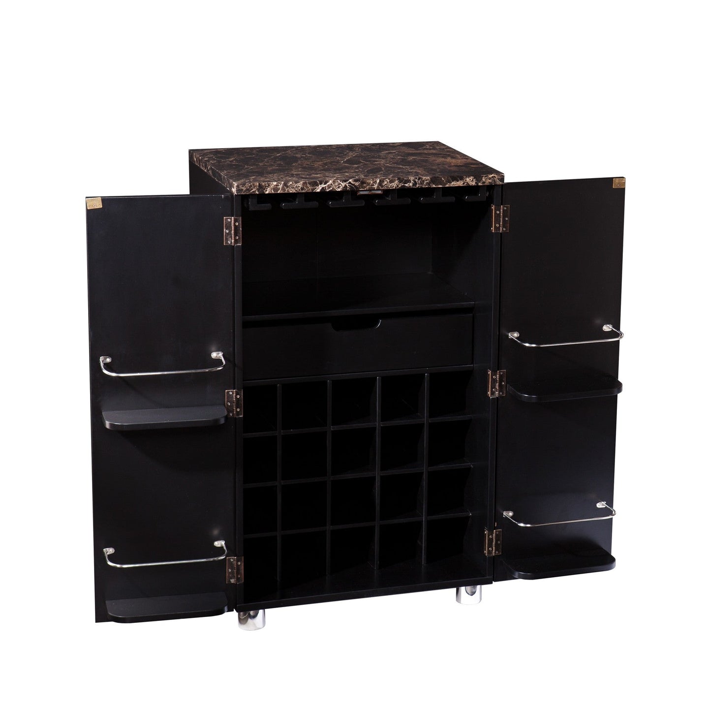 HomeRoots Metro Black Wood And Marble Bar Cabinet
