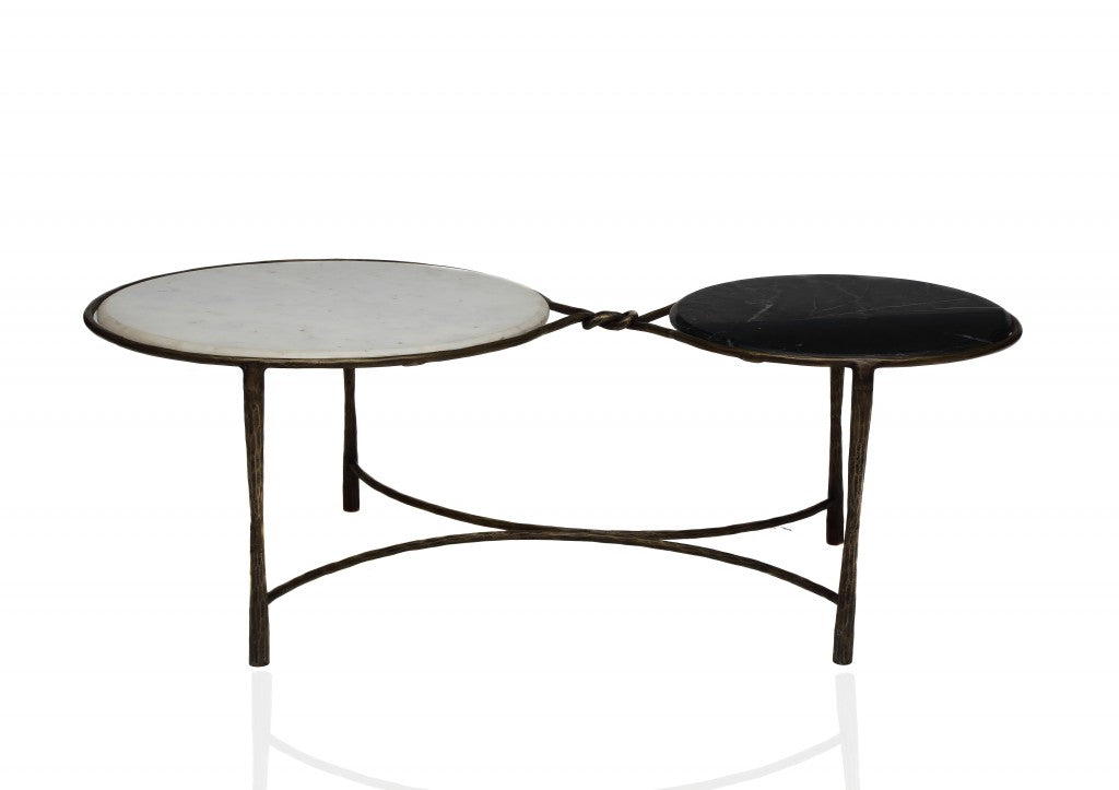 HomeRoots Mid Century Dual Rim Coffee Table in Black and White Finish