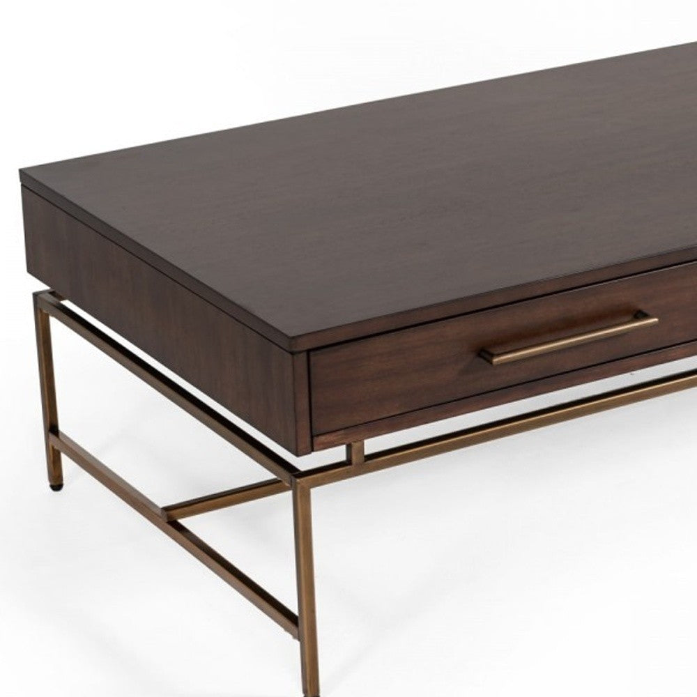 HomeRoots Mid-Century Modern Acacia Coffee Table With Brass Base