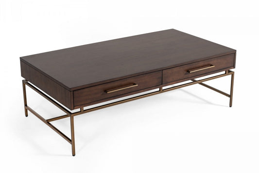 HomeRoots Mid-Century Modern Acacia Coffee Table With Brass Base