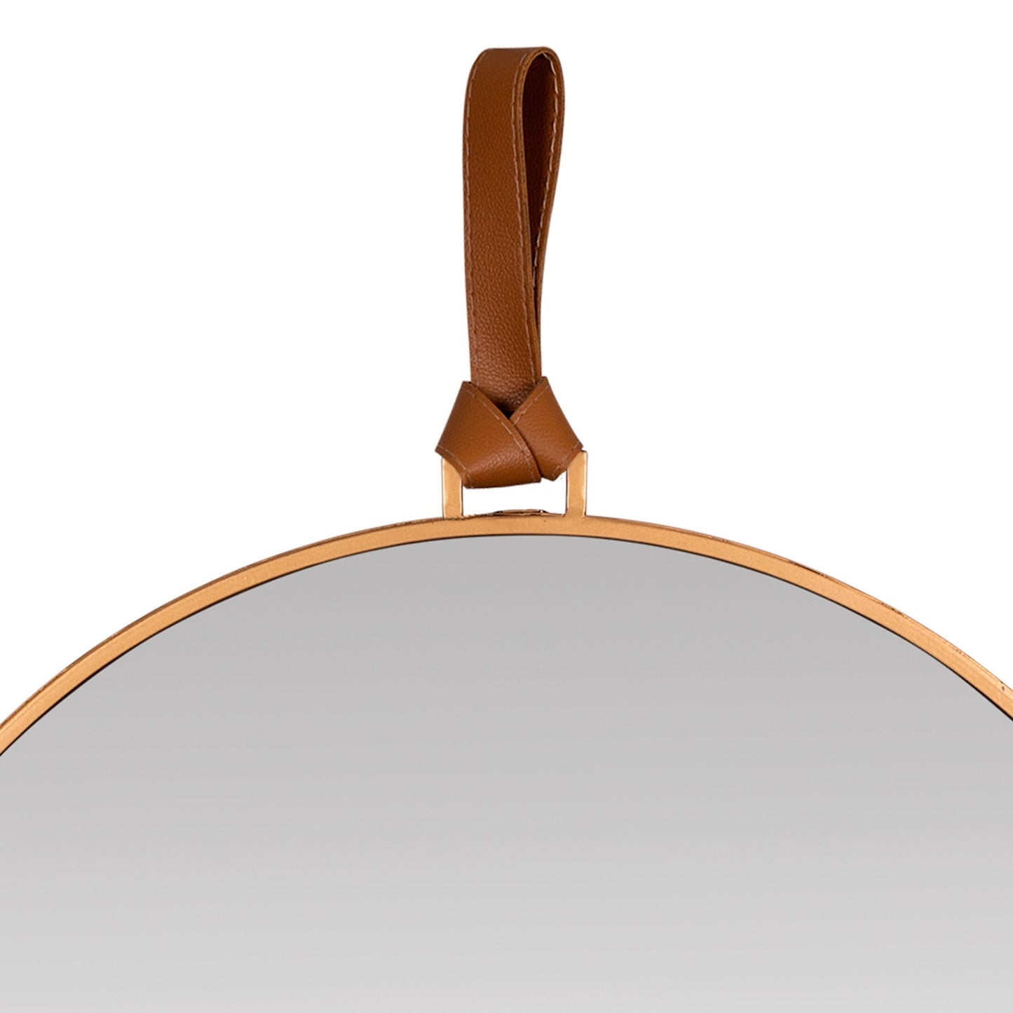 HomeRoots Minimalist Gold Round Mirror with Leather Strap