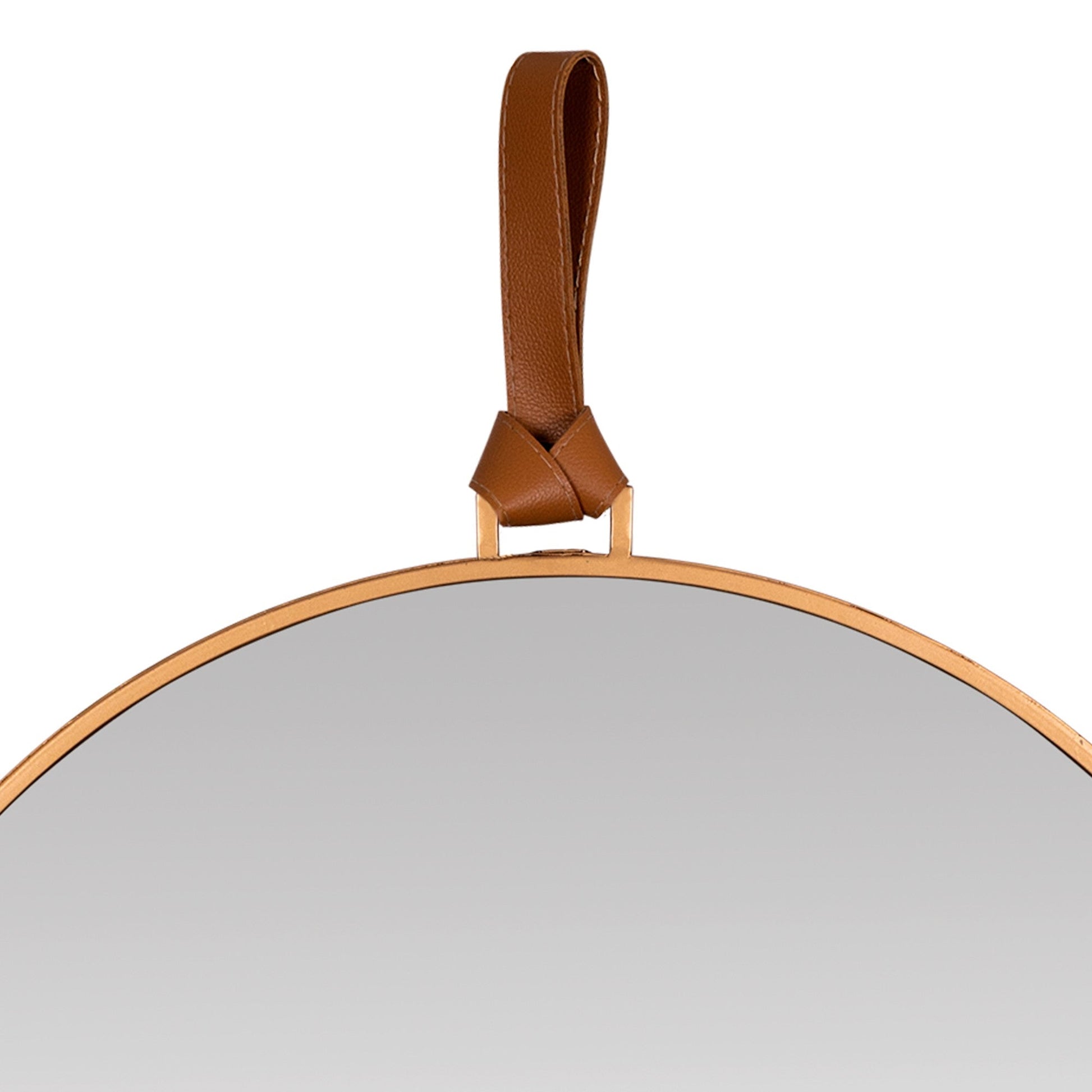 HomeRoots Minimalist Gold Round Mirror with Leather Strap