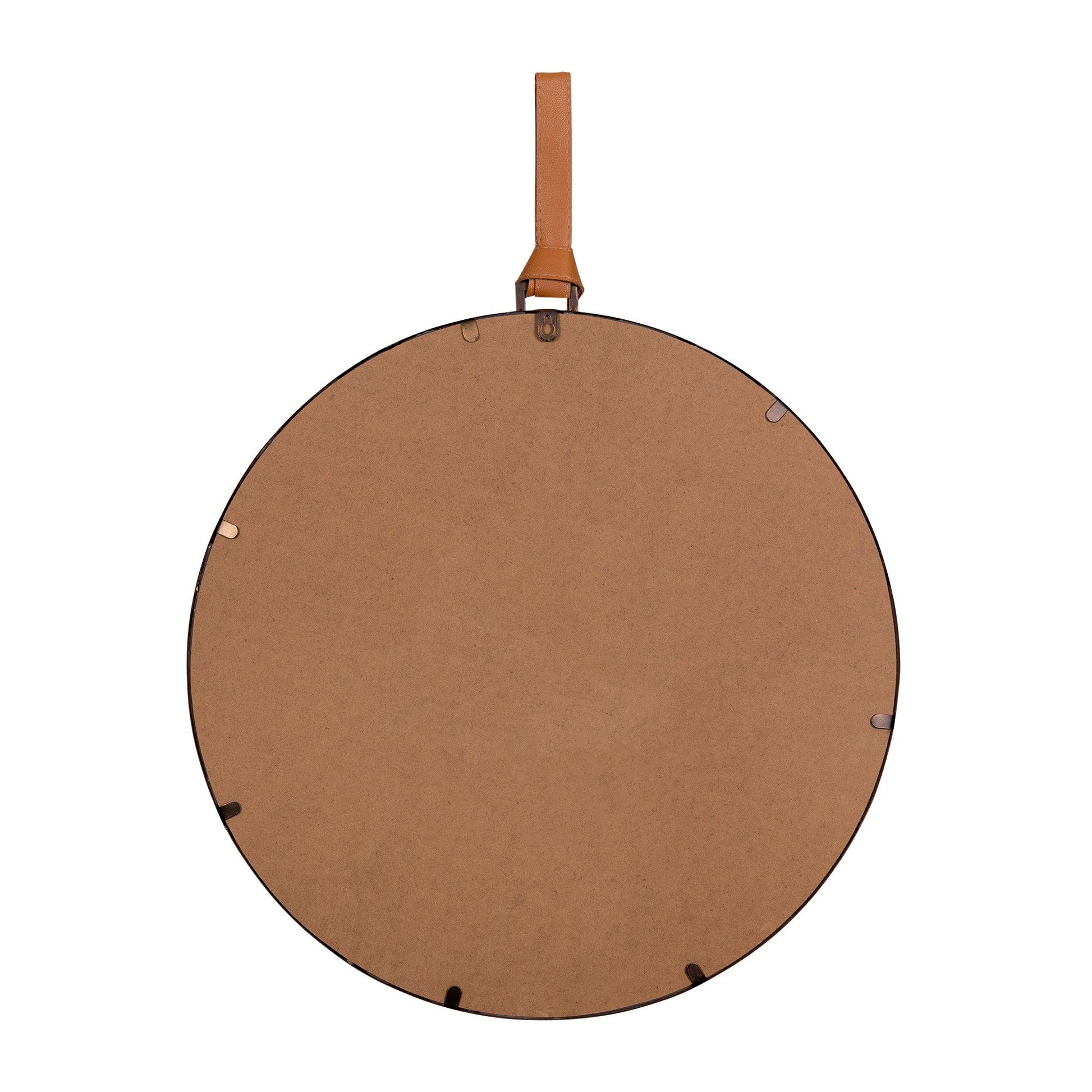 HomeRoots Minimalist Gold Round Mirror with Leather Strap