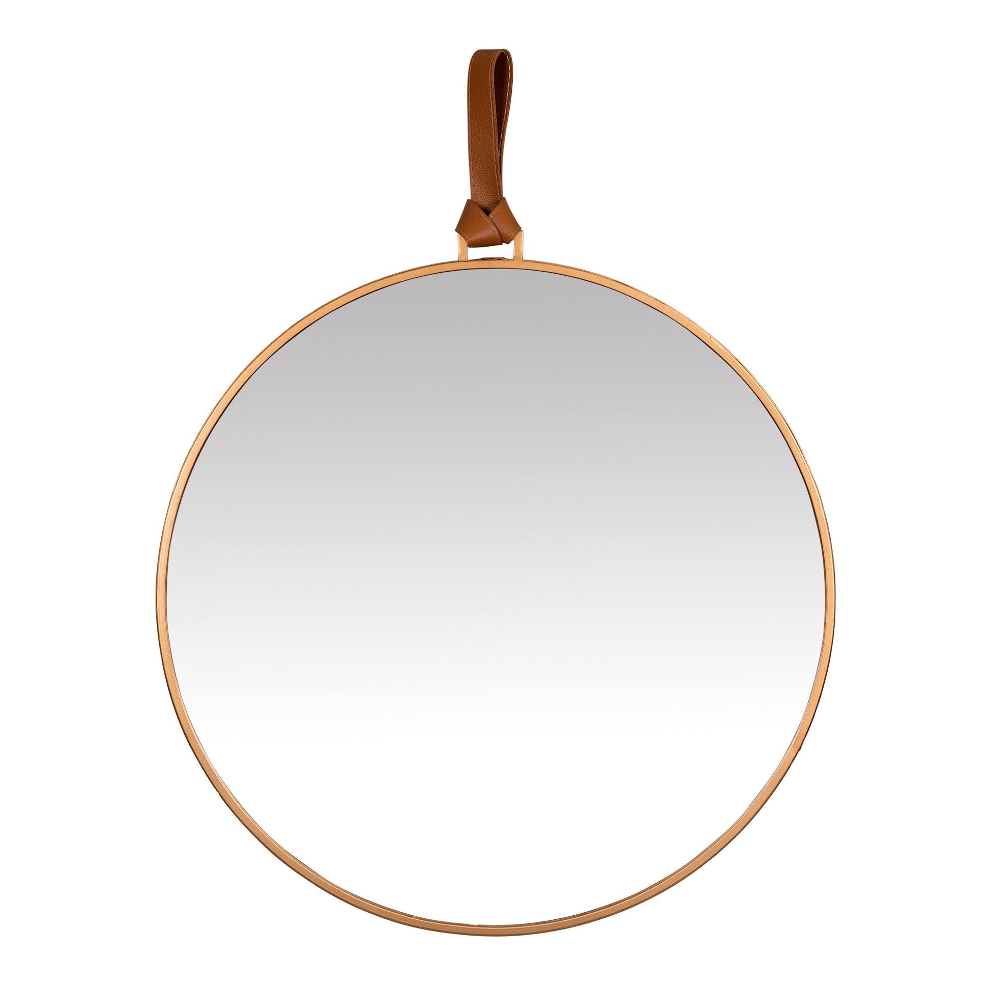 HomeRoots Minimalist Gold Round Mirror with Leather Strap