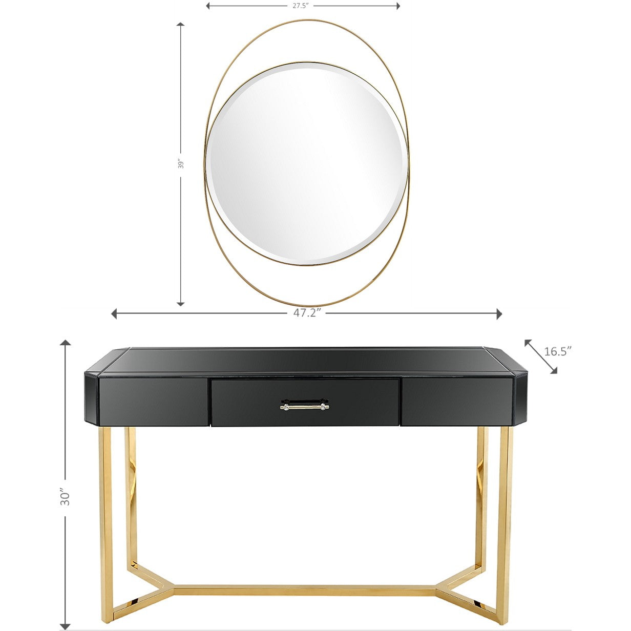 HomeRoots Mirror And Console Table With Black and Gold Finish
