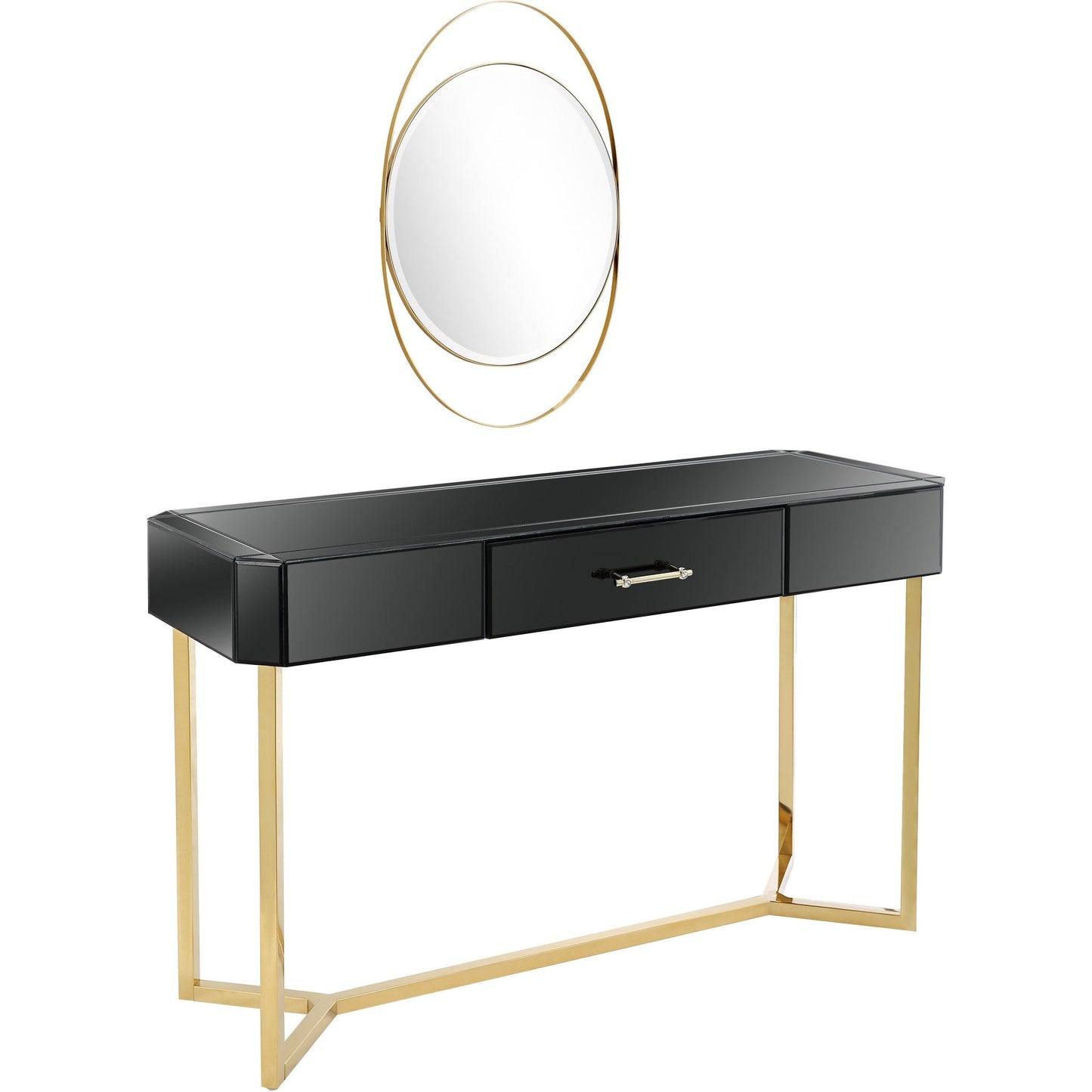 HomeRoots Mirror And Console Table With Black and Gold Finish