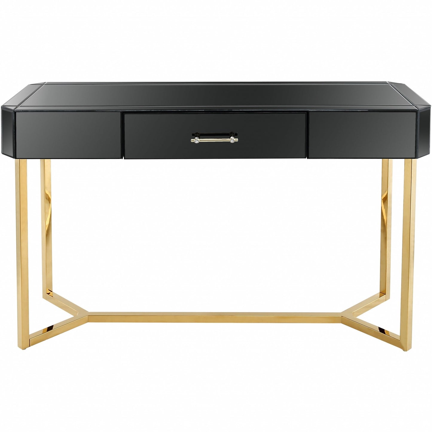 HomeRoots Mirror And Console Table With Black and Gold Finish