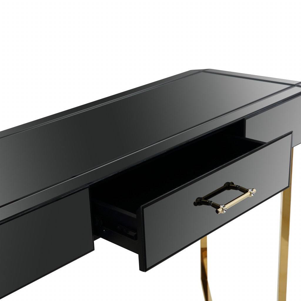 HomeRoots Mirror And Console Table With Black and Gold Finish
