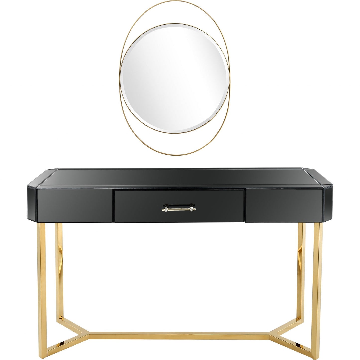 HomeRoots Mirror And Console Table With Black and Gold Finish