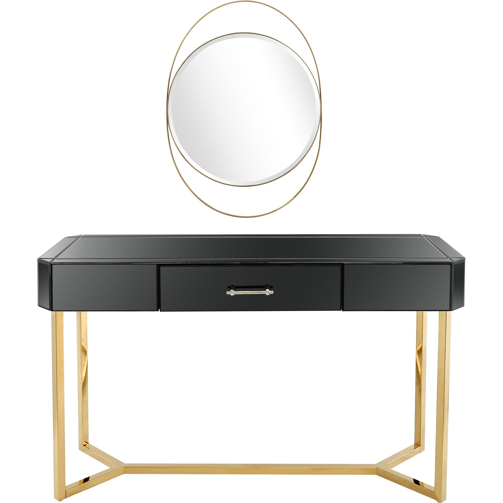 HomeRoots Mirror And Console Table With Black and Gold Finish