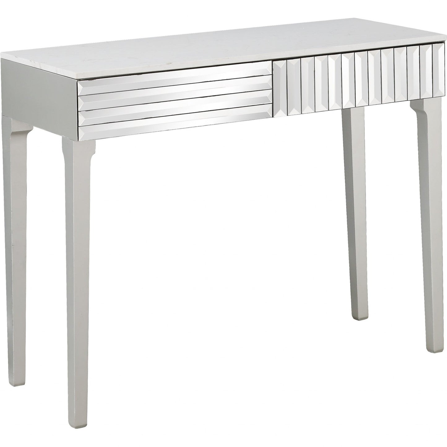 HomeRoots Mirror Console Table in Antiqued Silver Finish