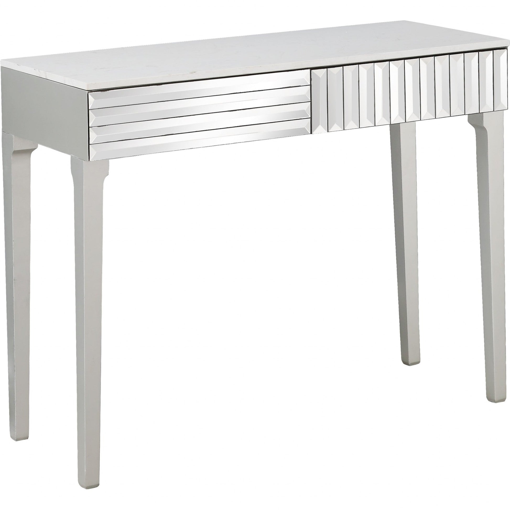 HomeRoots Mirror Console Table in Antiqued Silver Finish