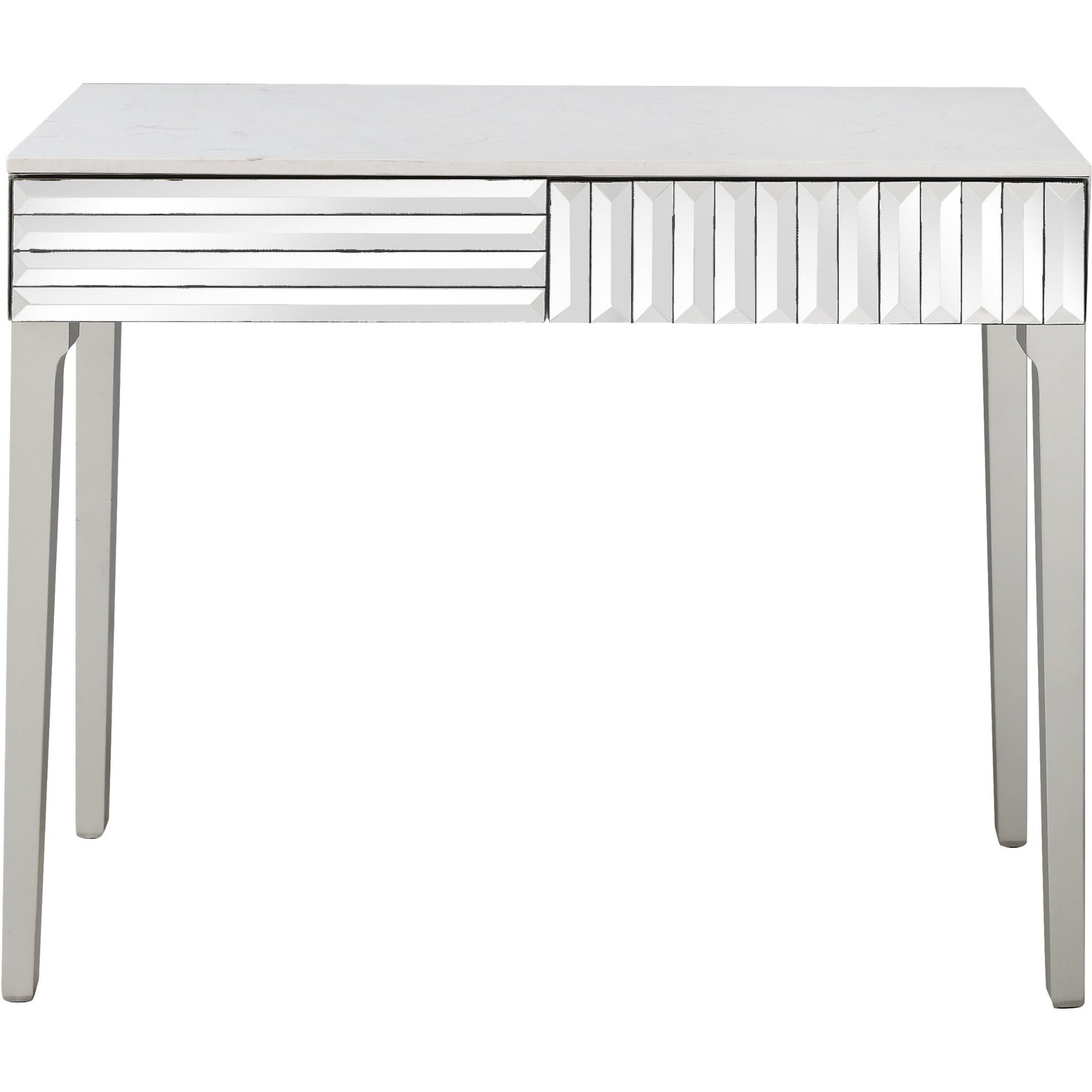 HomeRoots Mirror Console Table in Antiqued Silver Finish