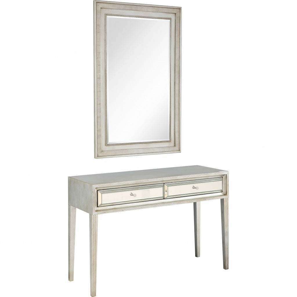 HomeRoots Mirror and Console Table in Antiqued Silver Finish