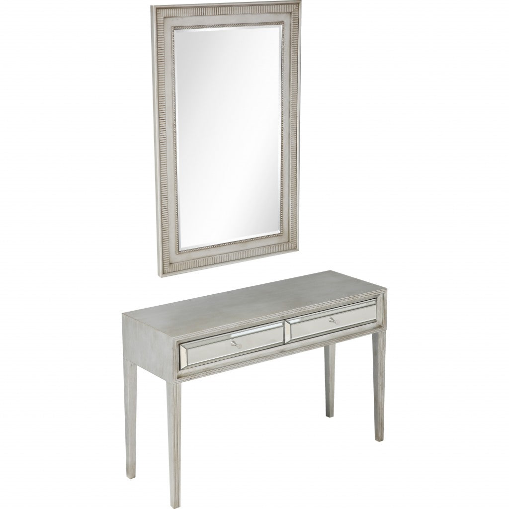 HomeRoots Mirror and Console Table in Antiqued Silver Finish