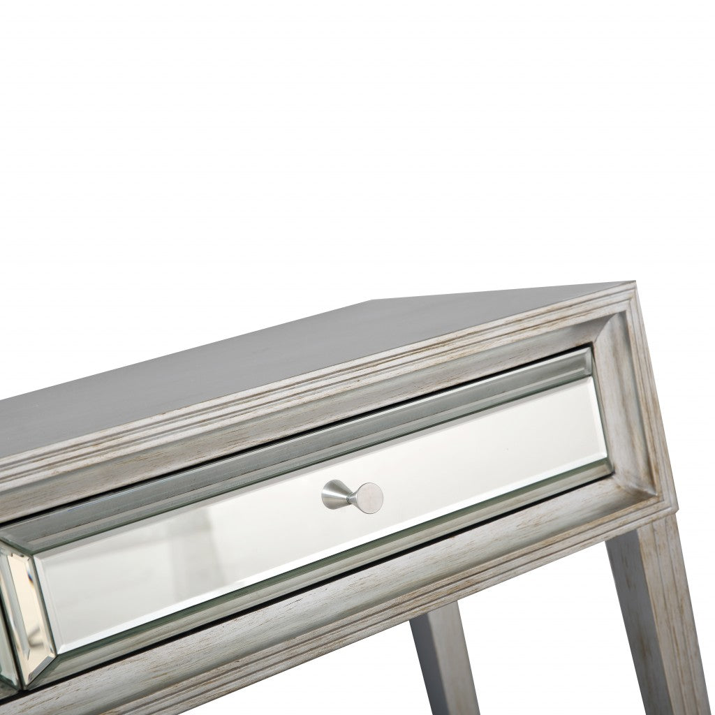 HomeRoots Mirror and Console Table in Antiqued Silver Finish